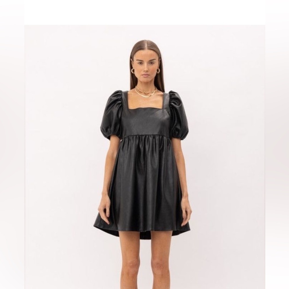 Sofie the Label Black Puff Sleeve Leather Dress: Size Small